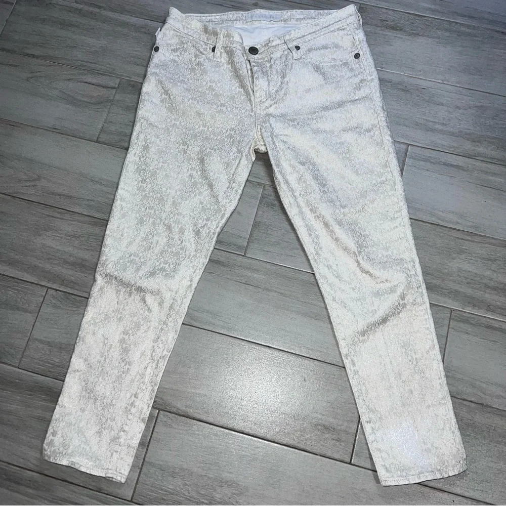 Rock & Republic Hamburg Cream and Gold Straight Leg Jeans, Women’s Size 12